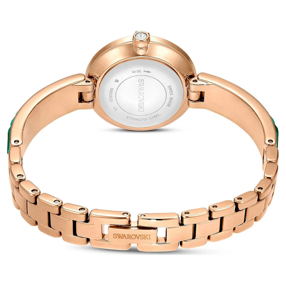 Matrix bangle watch, Swiss Made, Crystal bracelet, Green, Champagne gold-tone finish by SWAROVSKI