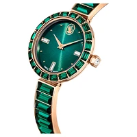 Matrix bangle watch, Swiss Made, Crystal bracelet, Green, Champagne gold-tone finish by SWAROVSKI