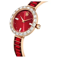 Matrix bangle watch, Swiss Made, Crystal bracelet, Red, Rose gold-tone finish by SWAROVSKI
