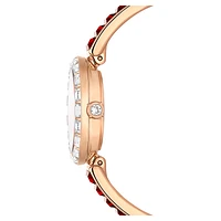 Matrix bangle watch, Swiss Made, Crystal bracelet, Red, Rose gold-tone finish by SWAROVSKI