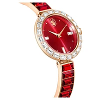 Matrix bangle watch, Swiss Made, Crystal bracelet, Red, Rose gold-tone finish by SWAROVSKI
