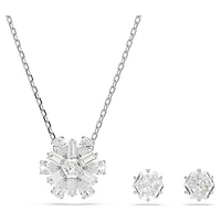 Idyllia set, Mixed cuts, Snowflake, White, Rhodium plated by SWAROVSKI