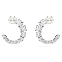 Matrix hoop earrings, Crystal pearl, Round cut, White, Rhodium plated by SWAROVSKI