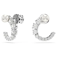 Matrix hoop earrings, Crystal pearl, Round cut, White, Rhodium plated by SWAROVSKI