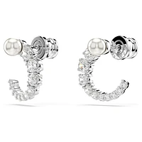 Matrix hoop earrings, Crystal pearl, Round cut, White, Rhodium plated by SWAROVSKI