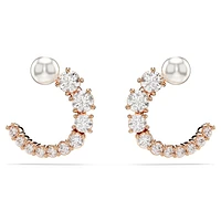 Matrix hoop earrings, Crystal pearl, Round cut, White, Rose gold-tone plated by SWAROVSKI
