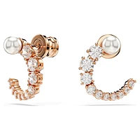 Matrix hoop earrings, Crystal pearl, Round cut, White, Rose gold-tone plated by SWAROVSKI