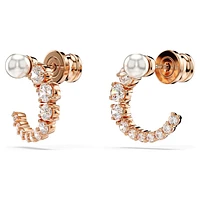 Matrix hoop earrings, Crystal pearl, Round cut, White, Rose gold-tone plated by SWAROVSKI