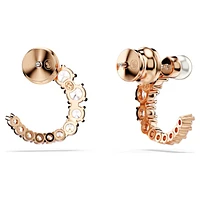 Matrix hoop earrings, Crystal pearl, Round cut, White, Rose gold-tone plated by SWAROVSKI