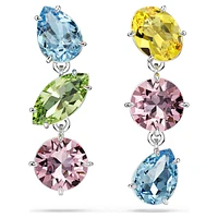 Gema drop earrings, Asymmetrical design, Mixed cuts, Multicolored, Rhodium plated by SWAROVSKI