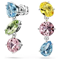 Gema drop earrings, Asymmetrical design, Mixed cuts, Multicolored, Rhodium plated by SWAROVSKI