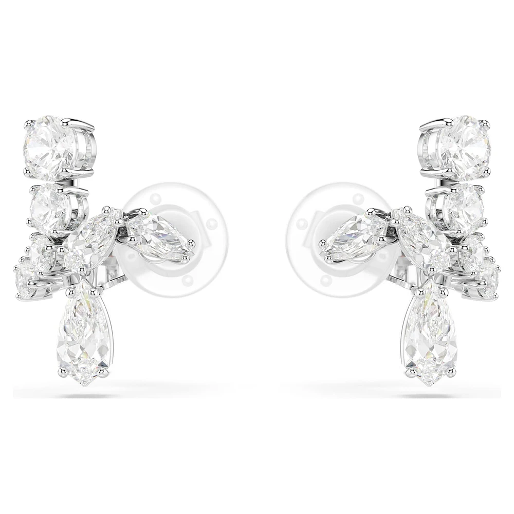 Matrix clip earrings, Mixed cuts, White, Rhodium plated by SWAROVSKI
