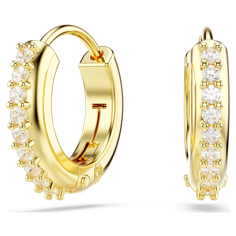 Matrix hoop earrings, Round cut, White, Gold-tone plated by SWAROVSKI