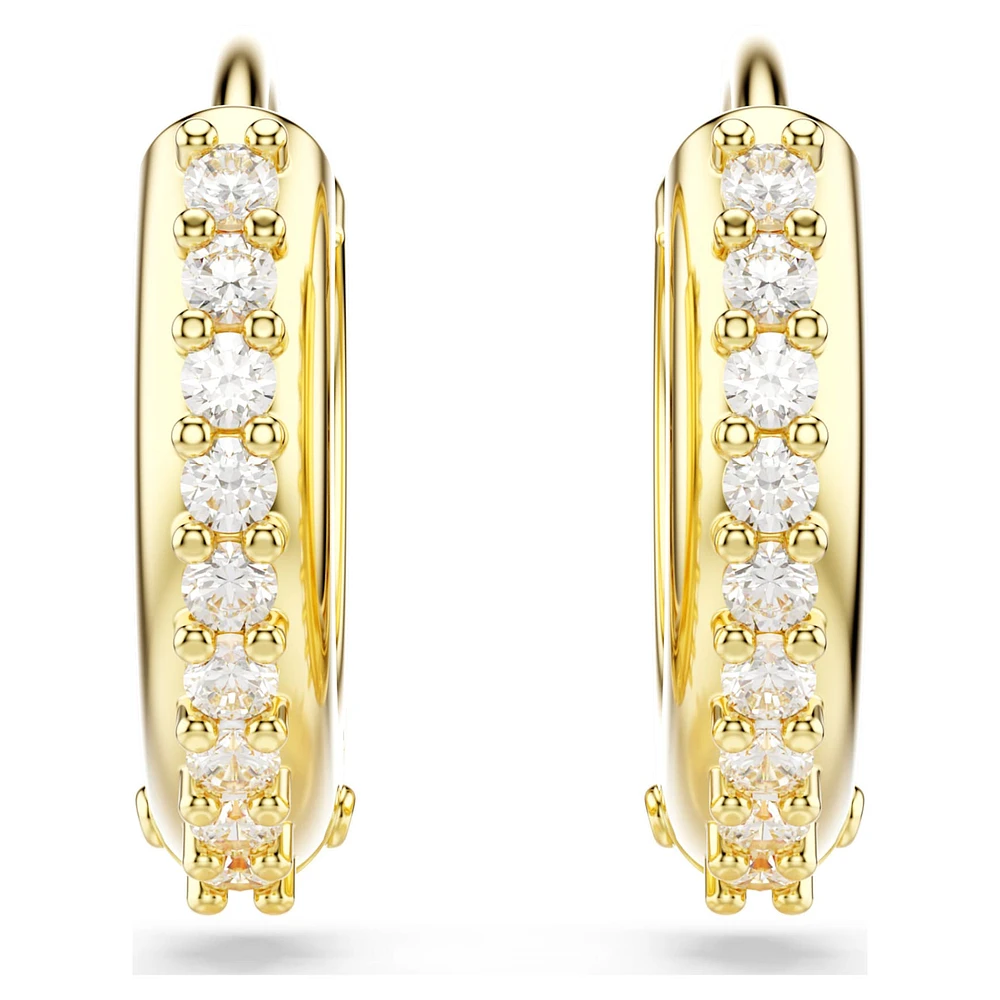 Matrix hoop earrings, Round cut, White, Gold-tone plated by SWAROVSKI