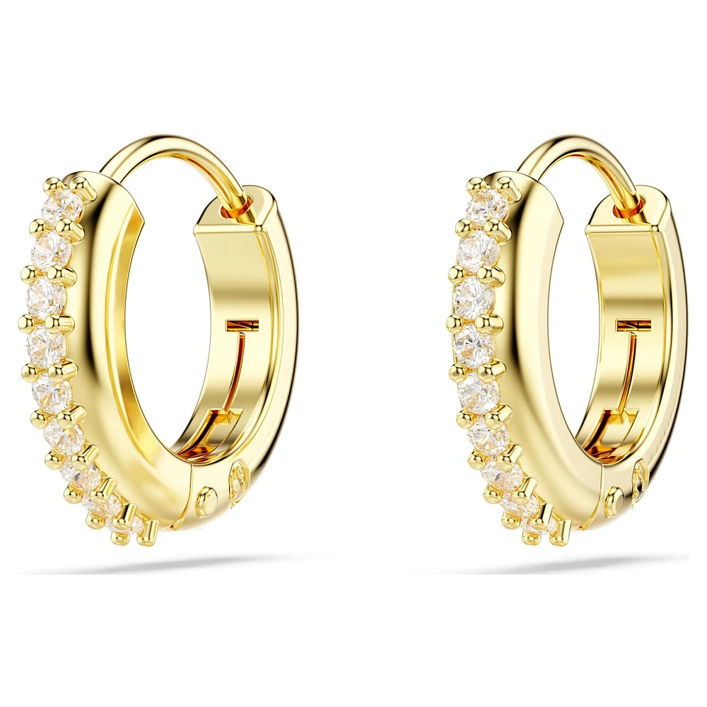 Matrix hoop earrings, Round cut, White, Gold-tone plated by SWAROVSKI