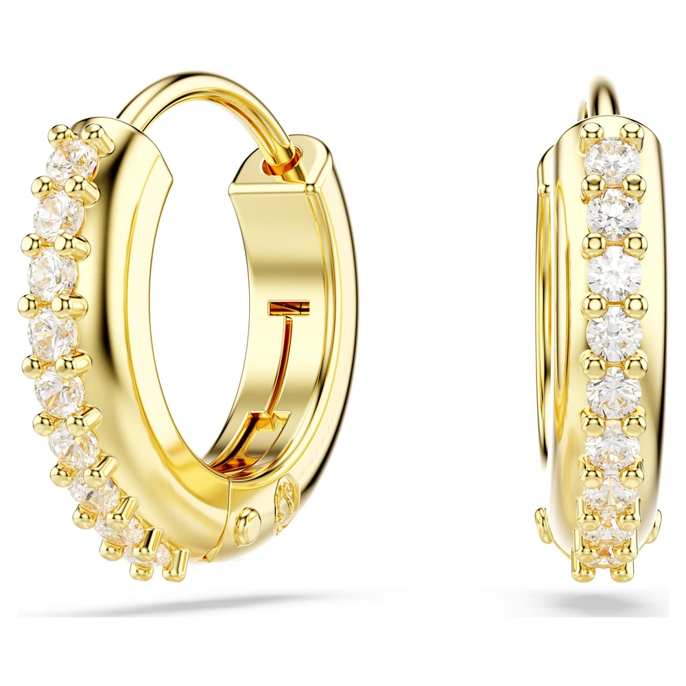 Matrix hoop earrings, Round cut, White, Gold-tone plated by SWAROVSKI