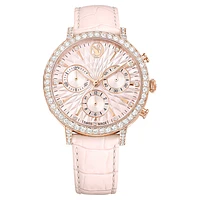 Matrix tennis chrono watch, Swiss Made, Leather strap, Pink, Rose gold-tone finish by SWAROVSKI