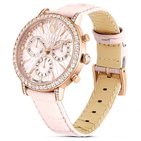 Matrix tennis chrono watch, Swiss Made, Leather strap, Pink, Rose gold-tone finish by SWAROVSKI