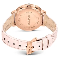 Matrix tennis chrono watch, Swiss Made, Leather strap, Pink, Rose gold-tone finish by SWAROVSKI
