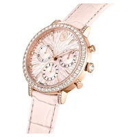 Matrix tennis chrono watch, Swiss Made, Leather strap, Pink, Rose gold-tone finish by SWAROVSKI