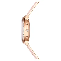 Matrix tennis chrono watch, Swiss Made, Leather strap, Pink, Rose gold-tone finish by SWAROVSKI