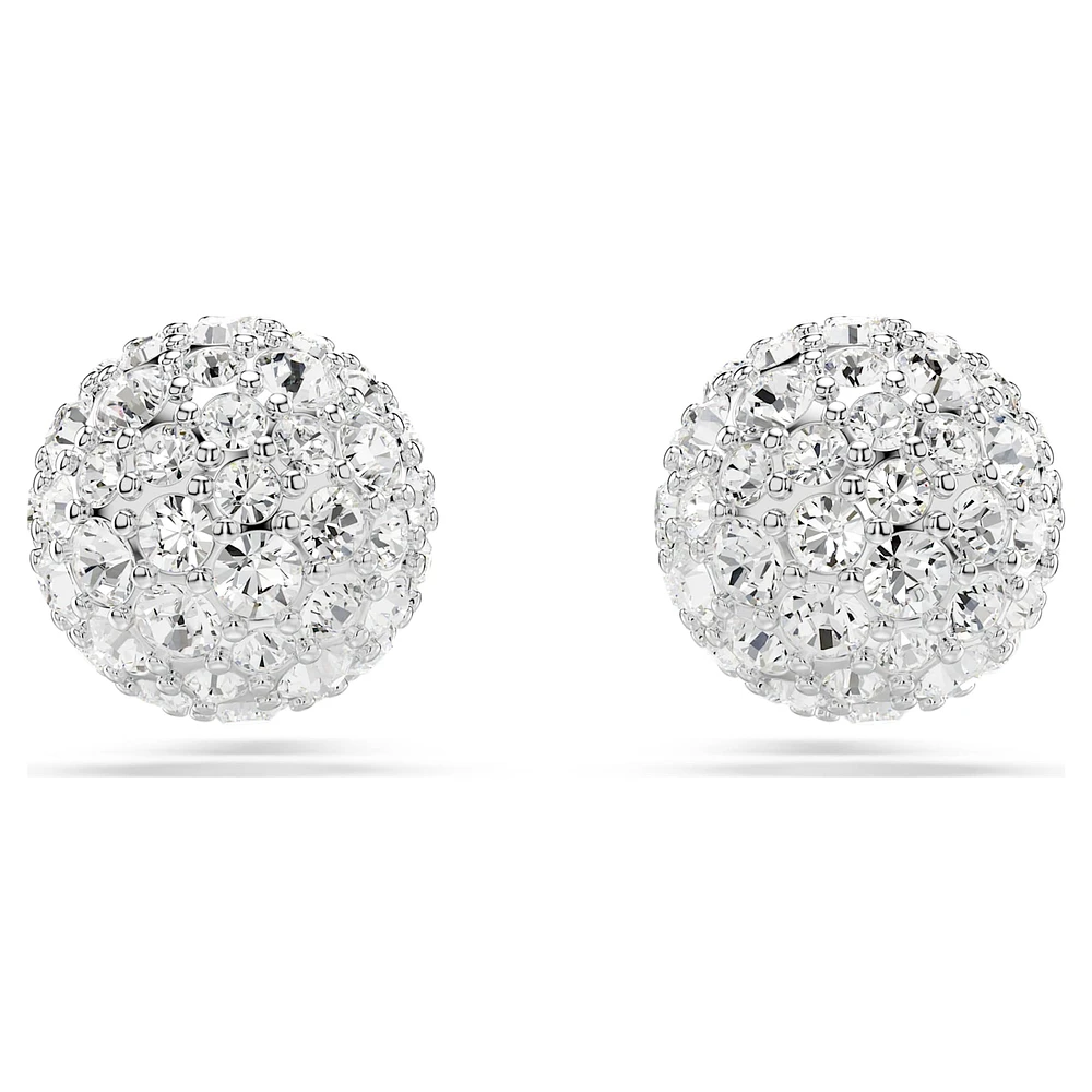 Dextera stud earrings, Round cut, Sphere, White, Rhodium plated by SWAROVSKI