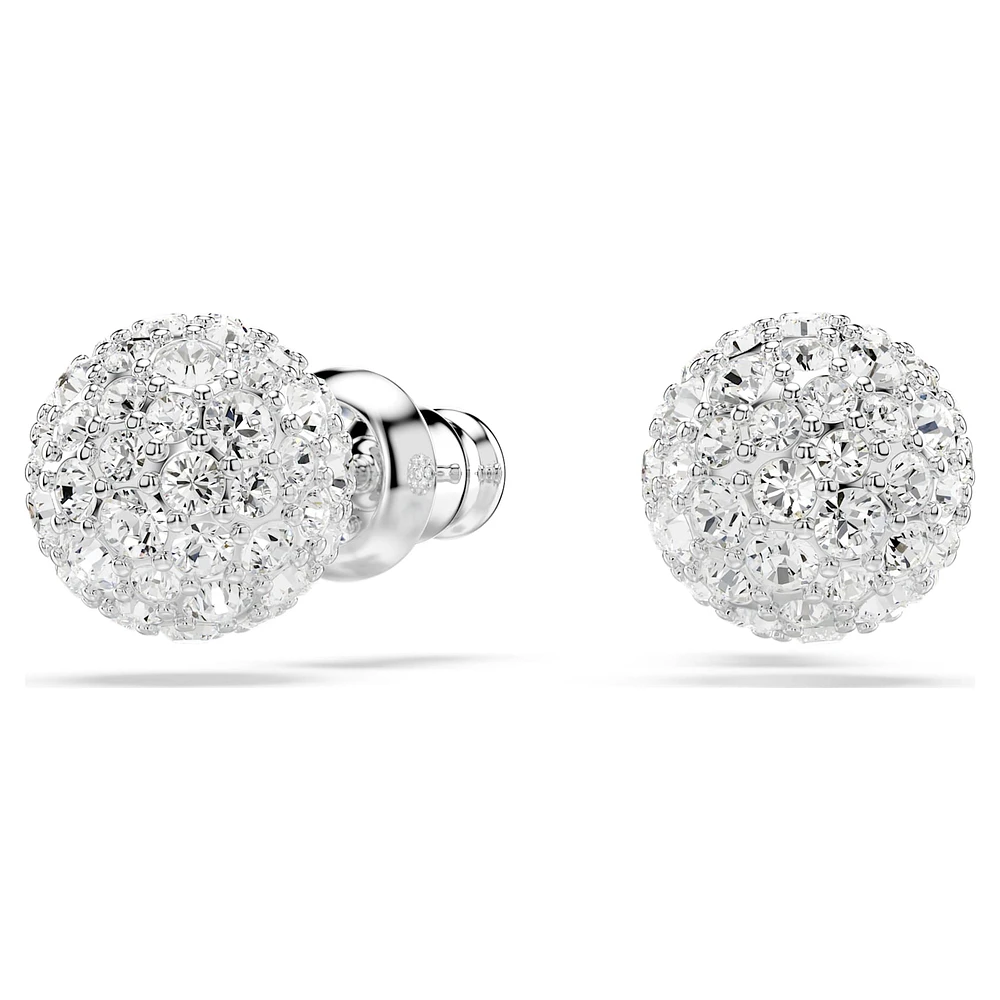 Dextera stud earrings, Round cut, Sphere, White, Rhodium plated by SWAROVSKI