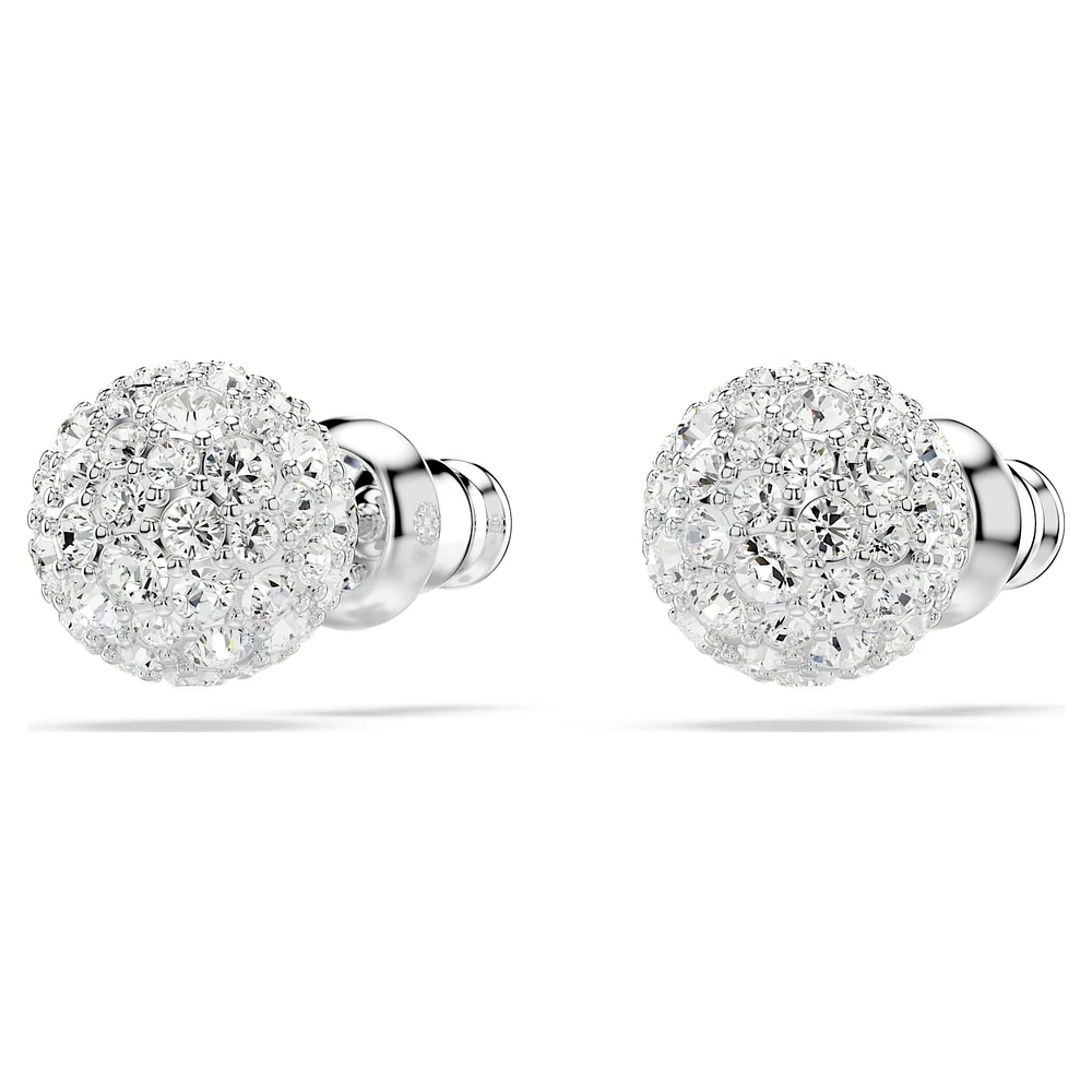 Dextera stud earrings, Round cut, Sphere, White, Rhodium plated by SWAROVSKI