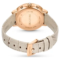 Matrix tennis chrono watch, Swiss Made, Leather strap, Beige, Rose gold-tone finish by SWAROVSKI