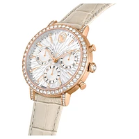 Matrix tennis chrono watch, Swiss Made, Leather strap, Beige, Rose gold-tone finish by SWAROVSKI