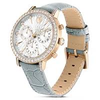 Matrix tennis chrono watch, Swiss Made, Leather strap, Grey, Champagne gold-tone finish by SWAROVSKI