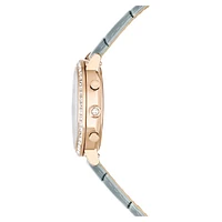 Matrix tennis chrono watch, Swiss Made, Leather strap, Grey, Champagne gold-tone finish by SWAROVSKI