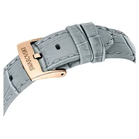 Matrix tennis chrono watch, Swiss Made, Leather strap, Grey, Champagne gold-tone finish by SWAROVSKI