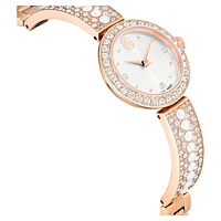 Matrix pearl bangle bangle watch, Swiss Made, Crystal bracelet, White, Rose gold-tone finish by SWAROVSKI