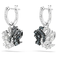 Swan drop earrings, Swan, Black, Mixed metal finish by SWAROVSKI