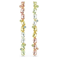 Gema drop earrings, Asymmetrical design, Mixed cuts, Long, Multicolored, Gold-tone plated by SWAROVSKI