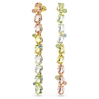 Gema drop earrings, Asymmetrical design, Mixed cuts, Long, Multicolored, Gold-tone plated by SWAROVSKI