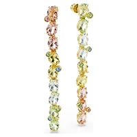 Gema drop earrings, Asymmetrical design, Mixed cuts, Long, Multicolored, Gold-tone plated by SWAROVSKI