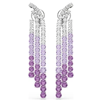 Matrix Clip earrings, Color gradient, Round cuts, Purple, Rhodium plated by SWAROVSKI