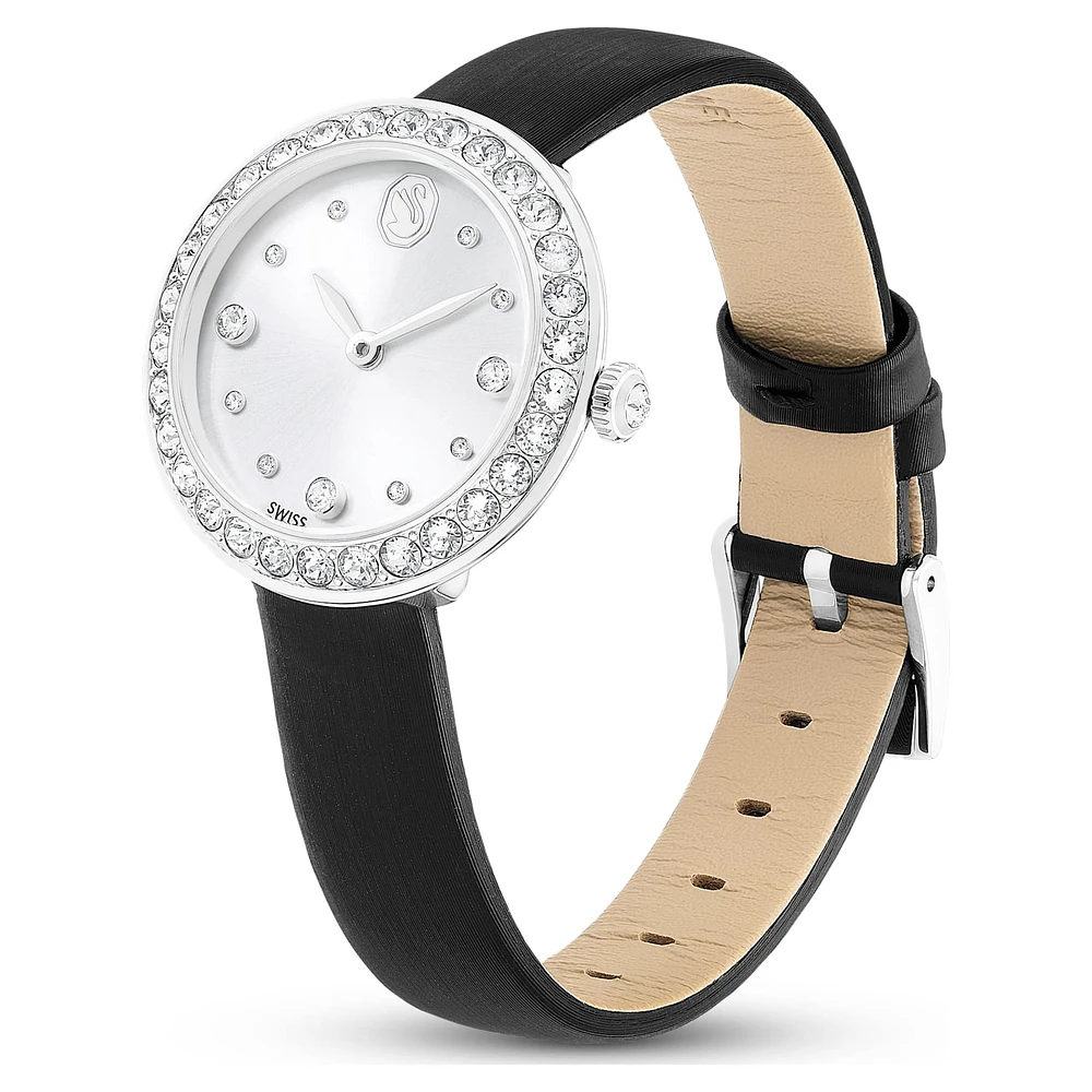 Matrix tennis watch, Swiss Made, Leather strap, Black, Stainless steel by SWAROVSKI