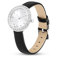 Matrix tennis watch, Swiss Made, Leather strap, Black, Stainless steel by SWAROVSKI