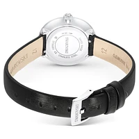 Matrix tennis watch, Swiss Made, Leather strap, Black, Stainless steel by SWAROVSKI