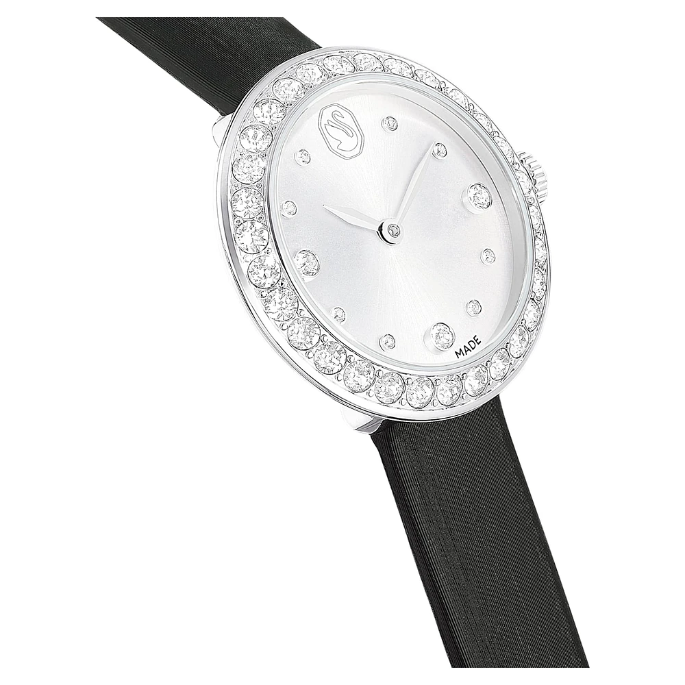 Matrix tennis watch, Swiss Made, Leather strap, Black, Stainless steel by SWAROVSKI