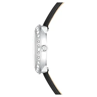 Matrix tennis watch, Swiss Made, Leather strap, Black, Stainless steel by SWAROVSKI