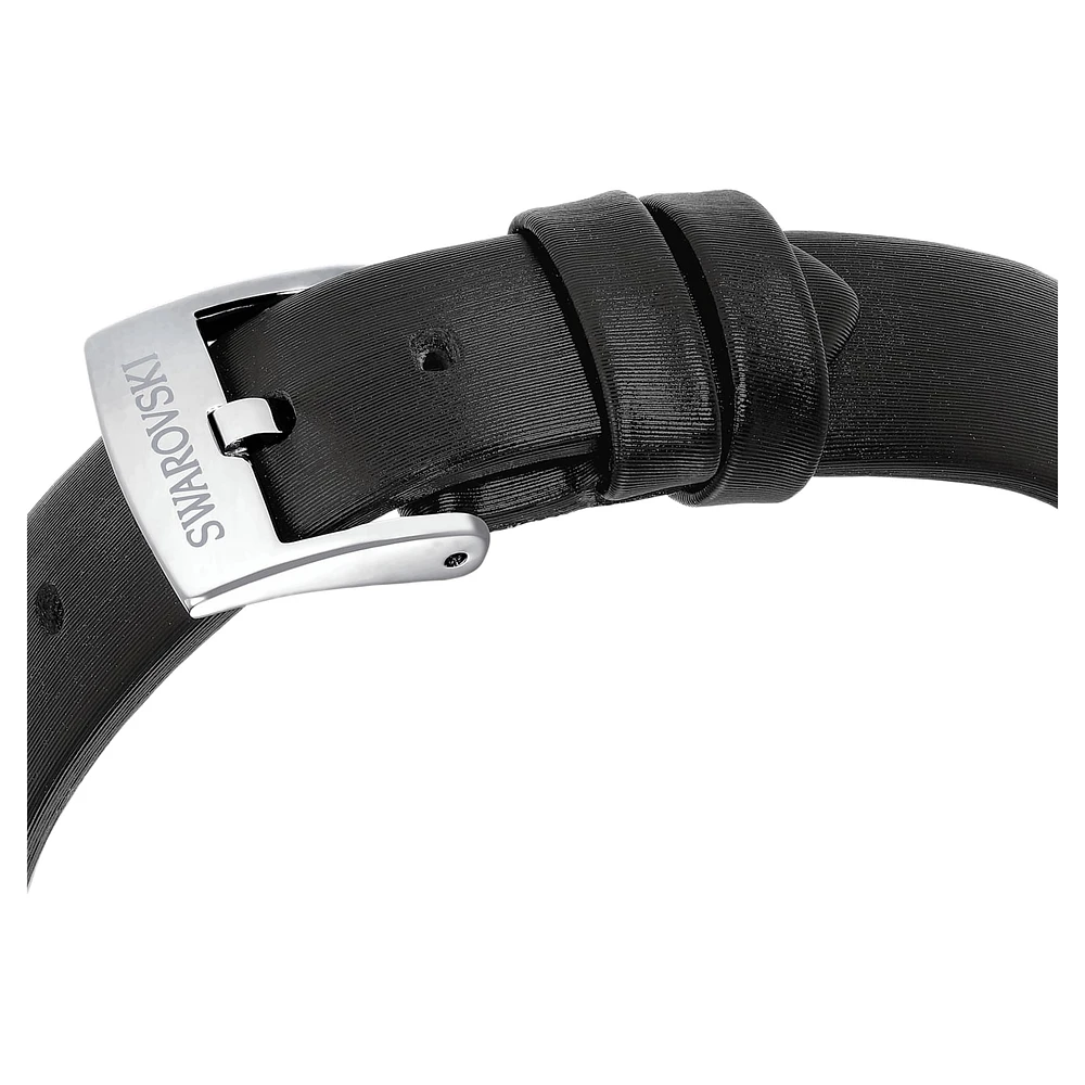 Matrix tennis watch, Swiss Made, Leather strap, Black, Stainless steel by SWAROVSKI