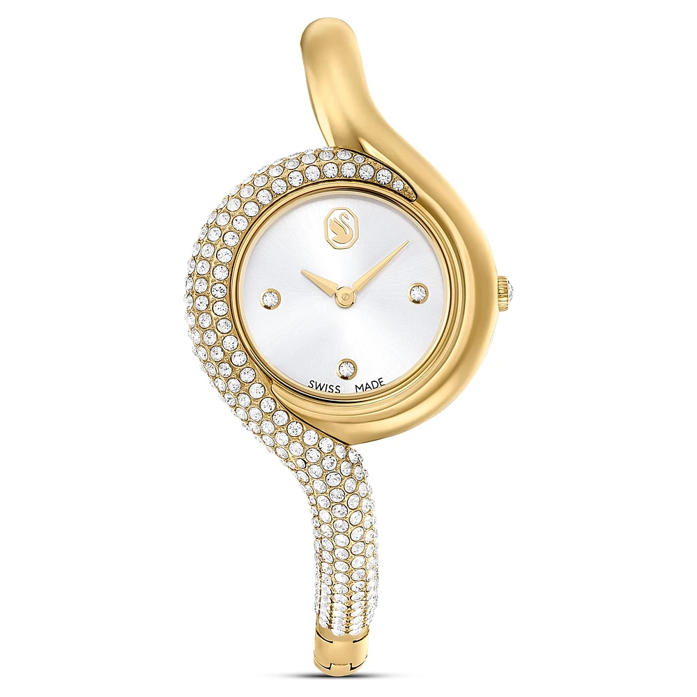 Dextera asymmetric watch, Swiss Made, Metal bracelet, Gold tone, Gold-tone finish by SWAROVSKI