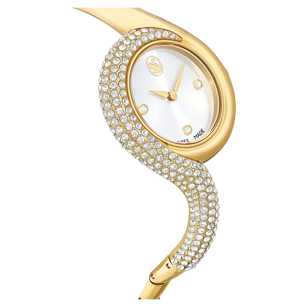 Dextera asymmetric watch, Swiss Made, Metal bracelet, Gold tone, Gold-tone finish by SWAROVSKI
