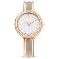 Crystalline bangle watch, Swiss Made, Metal bracelet, Beige, Rose gold-tone finish by SWAROVSKI