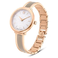 Crystalline bangle watch, Swiss Made, Metal bracelet, Beige, Rose gold-tone finish by SWAROVSKI