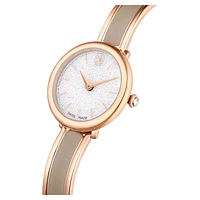 Crystalline bangle watch, Swiss Made, Metal bracelet, Beige, Rose gold-tone finish by SWAROVSKI